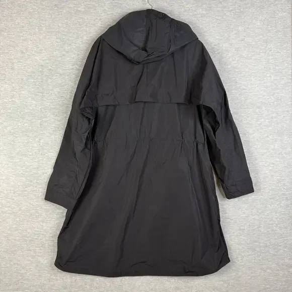 Athleta Size Large Windout Jacket Long Rain Coat Black Hooded - Picture 10 of 12